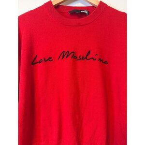 Love Moschino Red Knit Pullover Sweater With Logo Crewneck Long Sleeve S/M